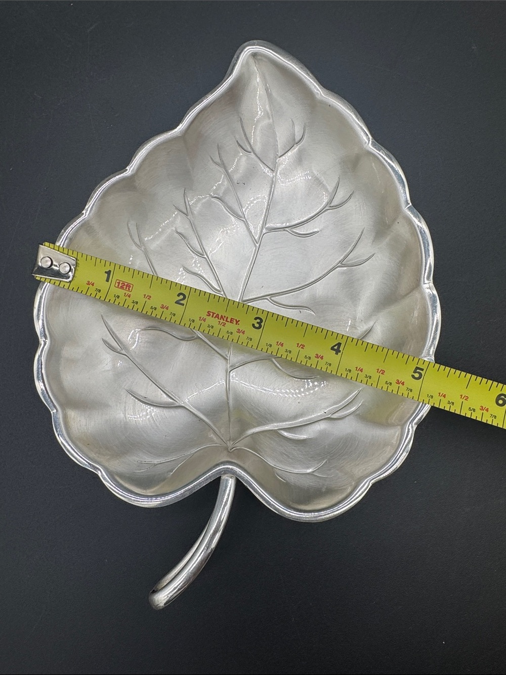 Modern Silver Silverplate Leaf Shaped Footed Trinket Dish Japan Vintage NIB - Picture 5 of 5
